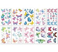 10 Sheets Glitter Color Butterfly Tattoo Stickers Waterproof Cartoon Adult Children Temporary Tattoo Stickers