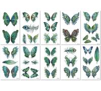 10 Sheets Glitter Peacock Feather Butterfly Temporary Tattoos Realistic Colored Face Makeup Arm And Collarbone Stickers