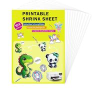 10 Sheets Glossy White Printable Shrink Plastic Sheets Heat Shrink Films Papers for Kids Creative Craft 8.3 x 11.7 inch for Inkjet Printer