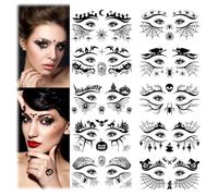 10 Sheets Gothic Eye Halloween Tattoos - 3D Glow Cobweb & Bats | Hypoallergenic for Sensitive Skin, Bonfire Night（Design B）