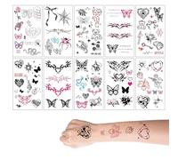 10 Sheets Gothic Temporary Tattoos for Women Sexy Personalised Butterfly Tattoo Sticker for Adult, Large Size Body Painting Art Stickers