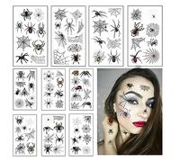10 Sheets Halloween Accessories Spider Tattoo,Halloween Tattoos for Adults Kids Women Witch Makeup Temporary Tattoo,Halloween Make Up Spooky Horror Creepy Fancy Dress Halloween Costume Suppies
