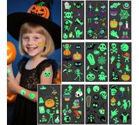 10 Sheets Halloween Children's Tattoos Glow in the Dark, Pack of 100 Tattoo Stickers with Scary Motifs (Bat, Pumpkin, Ghosts) for Boys Girls - Waterproof & Skin-Friendly for Costume Party