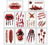 10 Sheets Halloween Scar Tattoos - Halloween Temporary Tattoos Fit Zombie Makeup - Ideal For Festival Parties, Cosplay & Horror Themes - Fake Scab Blood For Zombie & Ghost Looks