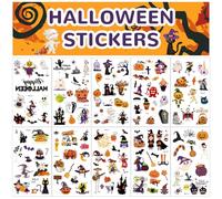 10 Sheets Halloween Stickers, Self-Adhesive Gloss Paper Stickers for Kids, Halloween Party Bag Fillers Including Pumpkins Ghost Bats Monster Bat Skulls Gravestone Candy