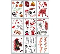 10 Sheets Halloween Tattoo Scar Stickers, Halloween Face Tattoo Face Stickers for Women Men Masquerade Halloweens Cosplay Party Makeup Props (U)