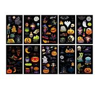 10 Sheets Halloween Tattoos for Kids - Pumpkin Temporary Tattoo Sticker Waterproof Fake Tattoos, Cartoon Face Tattoo, Ghost for Party Bag Fillers, Mixed Style Party Favours