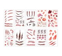 10 Sheets Halloween Temporary Scar Blood Realistic Stitches Temp for Cosume Prank Makeup Cosplay Kids Men Women Adults 12