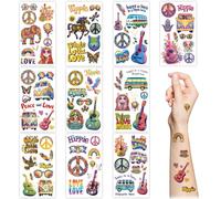 10 Sheets Hippie Temporary Tattoos 70’s Groovy Peace and Love Flower Rainbow Waterproof Face Tattoo Stickers for Adult Kids Birthday Hippie Costume Accessories Party Favors Supplies Gifts