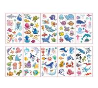 10 Sheets Kids Temporary Tattoos - Octopus, Whales, Sharks - Ocean Animals, Cartoon Stickers for Boys & Girls - Ocean Theme Party Bag Filler
