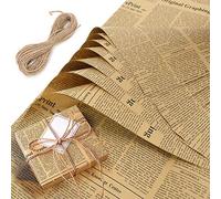 10 Sheets Kraft Wrapping Paper Birthday Kraft Brown Vintage Newspaper Gift Flowers Packaging Paper and 10 metres Jute Twine for Art Craft Gift Flower Decor