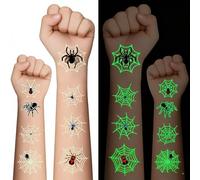 10 Sheets Luminous Spider Temporary Tattoos - Glow-in-the-Dark Halloween Face Tattoos for Kids Boys and Girls - Spider Web Stickers for Costume, Party and Cosplay Accessories