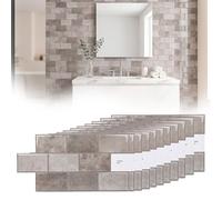 10 Sheets Marble Effect Peel & Stick Bathroom Tiles - Self-Adhesive Vinyl Wall Stickers for Kitchen, Waterproof & Removable Tile Stickers, Cream