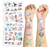 10 Sheets Ocean Animal Tattoos, Shark, Whale, Fish, Pre Kill Temporary Tattoos for Kids, Cute Themed Birthday Party Gifts, Decorations, Fake Tattoo Stickers