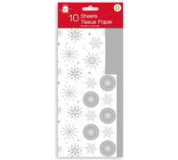 10 Sheets Of Christmas Tissue Paper Traditional Present Wrapping Gift Wrap With Seal Tabs -Silver Snowflakes