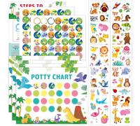10 Sheets Potty Training Reward Chart, Contains 280 Stickers, 40 Glue Dots And 10 Dinosaur Tattoo Stickers, Reward Charts For Children Behaviour Suitable For Boys And Girls (Dinosaur)