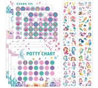 10 Sheets Potty Training Reward Chart, Contains 280 Stickers, 40 Glue Dots And 10 Mermaid Tattoo Stickers, Reward Charts For Children Behaviour Suitable For Boys And Girls (Mermaid)