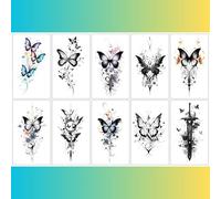 10 Sheets Realistic Butterfly Temporary Tattoos for Women - Waterproof 8x13.6cm Stick-On Body Art for Shoulder, Arm, Back, Collarbone - Easy Water Transfer Tattoo Stickers