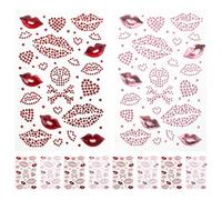 10 Sheets Red Heart Face Gems Rhinestone Lip Kiss Tattoo Stickers | Pink Acrylic Resin Sheets, Sparkling Glitter Finish, Secure Hold for Scrapbooking and Crafting Projects