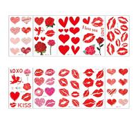 10 Sheets Red Lip Tattoo Stickers Waterproof Red Lip Temporary Kiss Tattoos Long Lasting Love Heart Tattoos Cute Flowers Decorative Stickers for Face Arms Neck Face Body Art
