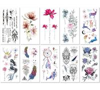 10 Sheets Rose Flower Dreamcatcher Waterproof Temporary Tattoo Sticker Set