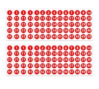 10 Sheets Round Number Stickers, 1 to 50 Consecutive, Waterproof, Self-Adhesive, Red