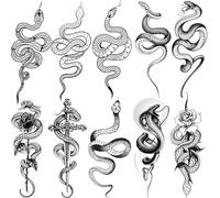10 Sheets Sexy Realistic Snake Temporary Tattoos For Women Men Forearm Arm, 3D Halloween Tribal Cobra Mamba Viper Serpent Tattoos Temporary Adults Fake Tattoos Sticker Black Sword Rose Flower Tatoos