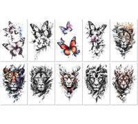 10 Sheets Skull Rose Butterfly Eagle Temporary Realistic Tattoo Stickers