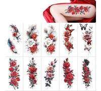 10 Sheets Small Full Arm Floral Temporary Stickers Featuring Geisha Butterflies Roses And Colorful Creative Stickers