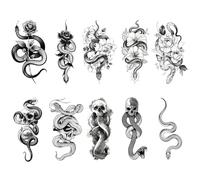 10 Sheets Snake Temporary Tattoos,Flower and Snake Tattoo Temporary Patterns Dark Mark Mamba Snake Temporary Tattoo Stickers waterproof lasting fake tattoos for Makeup Accessories Decorations