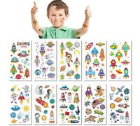 10 Sheets Space Themed Temporary Tattoos for Kids with Rockets Planets Astronauts and UFOs