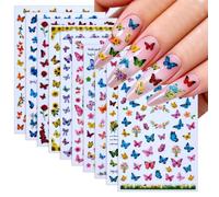 10 Sheets Spring and Summer Butterflies Nail Art Stickers Sunflowers Rose Nail Stickers Colorful Butterfly Flowers Design Nail Decals Design for Women Girls Manicure Decoration
