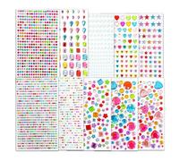 10 Sheets Stick On Gems for Crafting, Gem Stickers for Creative DIY Projects and Kids Crafts, Self-Adhesive Jewels for Gift Wrapping and Party Makeup, 20x16 cm Size