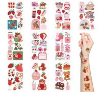 10 Sheets Strawberry Temporary Tattoos, Waterproof Lovely Pink Fruits Designs Tattoos Stickers for Girls Kids Women Party Favors, Birthday Gifts, Summer Party
