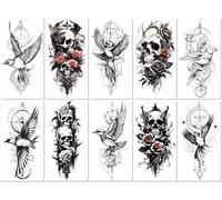 10 Sheets Temporary Tattoo Set Of Colorful Watercolor Flowers And Roses On The Small Arm