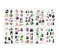 10 Sheets Temporary Tattoos 250+ Bad Witchs Temporary Tattoos, Emporary Fake Tattoos, Cute Tattoos, Waterproof Cartoon Fake Tattoo Stickers Set for Boys Girls Aldults Birthday Gift Party Bag Filler