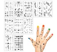 10 Sheets Temporary Tattoos Finger Stickers Small Tiny Finger Fake Tattoos Black Plant Butterfly Semi Permanent Tattoos Waterproof Long Lasting Tattoo Stickers for Women Girls Adults and Kids