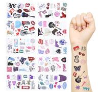10 Sheets Temporary Tattoos for Birthday Party Favors, 100 Pcs Colorful Music Face Hand Tattoos for Kids Girls 13 Tattoos for Kids Party Favors Guitar Snake Cat Concert Accessories