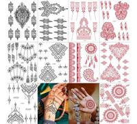 10 Sheets Temporary Tattoos Stickers, Red & Black | Waterproof, Indian Mandala Flower Design, For Women Girls, For Arms Back Shoulder, Wedding Party