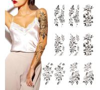 10 Sheets Temporary Tattoos with Hand-Drawn Large Rose Petals, Temporary Tattoos for Women, Arm Tattoos for Women, Fake Rose Tattoo Sleeves on Thighs and Back