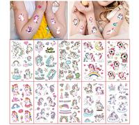 10 Sheets Unicorn Temporary Tattoos With Rainbow, Heart, Ice Cream for Girls - Transfer Stickers for Theme Party, Birthday, Loot Bag Filler
