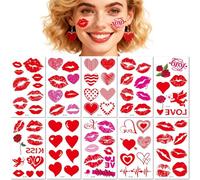 10 Sheets Valentine'S Day Lip Tattoo Stickers Red Heart Kiss Rose Stickers