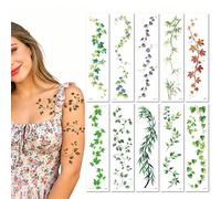 10 Sheets Vines And Leaves Temporary Tattoos Green Branches Personalized Body And Arm Lines Adult Stickers
