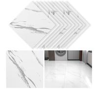 10 Sheets Vinyl Floor Tiles Self Adhesive Floor Sticker Kitchen Waterproof Marble White Vinyl Flooring Peel and Stick Floor Tile for Living Room 30x30cm