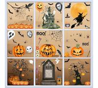 10 Sheets Watercoulor Halloween Window Stickers Decals, SILARLAIT Window Stickers Double-Sided & Reusable Halloween Window Decoration Window Clings Stickers for Halloween Party Decoration