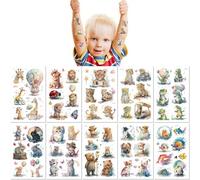 10 Sheets Waterproof Glitter Cute Tattoo Kids Watercolor Sparkly Animal Temporary Stickers