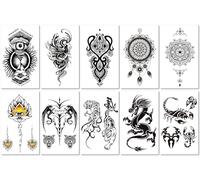 10 Sheets Waterproof Temporary Tattoo Stickers With Totem Black Dragon Animal Pattern Realistic Tattoo Design
