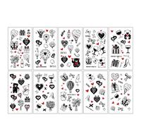10 Sheets Waterproof Temporary Tattoos for Valentine's Day - Heart Love Kiss Fake Tattoos - Wedding Decor Stickers(Set-292)