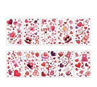 10 Sheets Waterproof Temporary Tattoos for Valentine's Day - Heart Love Kiss Fake Tattoos - Wedding Decor Stickers(Set-291)