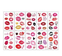 10 Sheets Waterproof Temporary Tattoos for Valentine's Day - Heart Love Kiss Fake Tattoos - Wedding Decor Stickers(Set-289)
